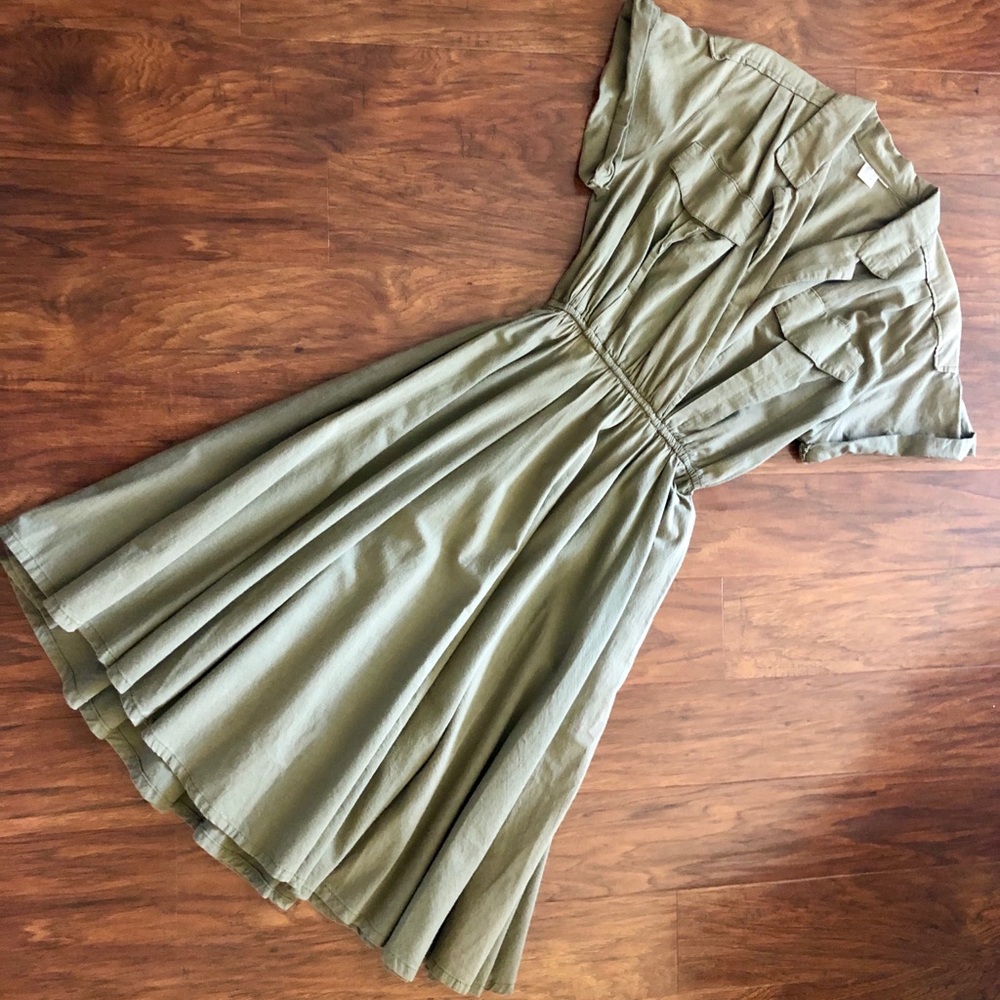 Vtg Utility/Safari Dress - 100% Cotton w Pockets